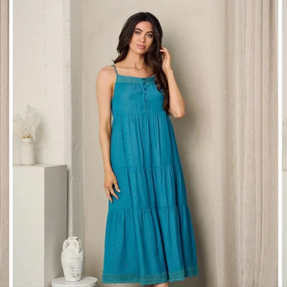Cozy Co by Cozy Causal | Dresses | Cozy Co By Cozy Casual Sleeveless Eyelet  Detailed Tiered Midi Dress Various Size